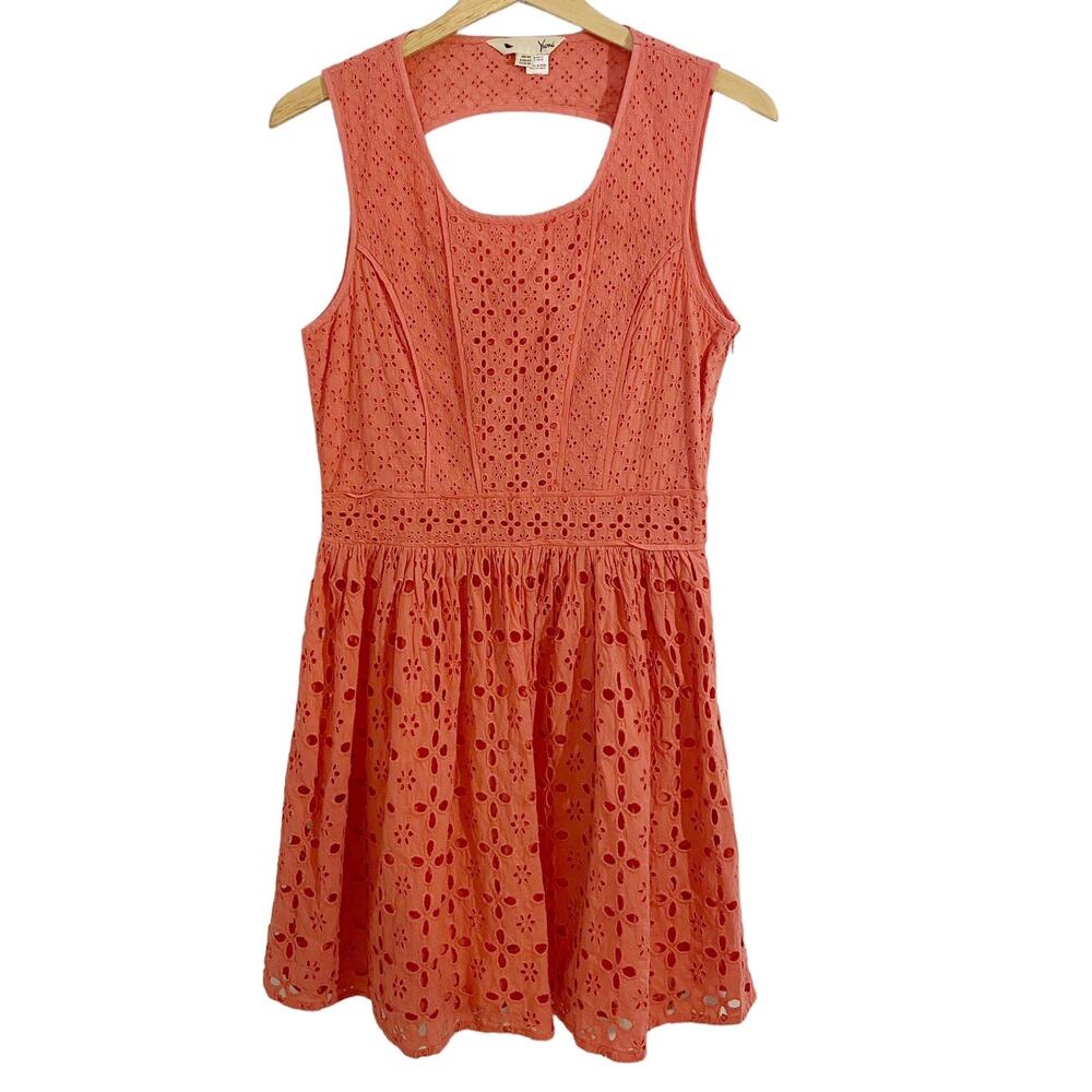 Yumi Size 8/10 Pink Eyelet Fit & Flare Cut Out Back Dress